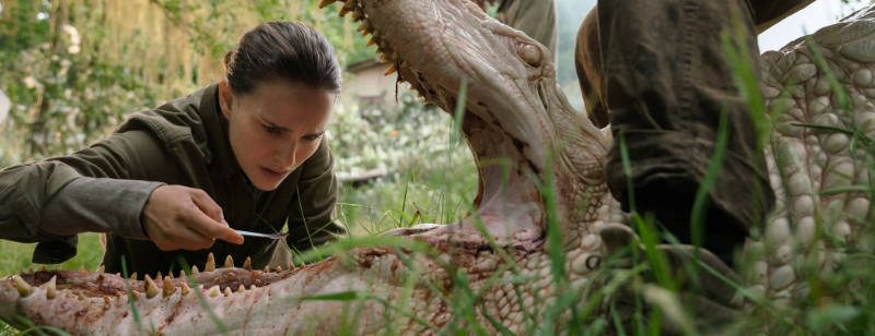 Beste Sci-Fi-Horror-Filme: Annihilation (Auslöschung). Lena untersucht einen erschossenen Alligator.